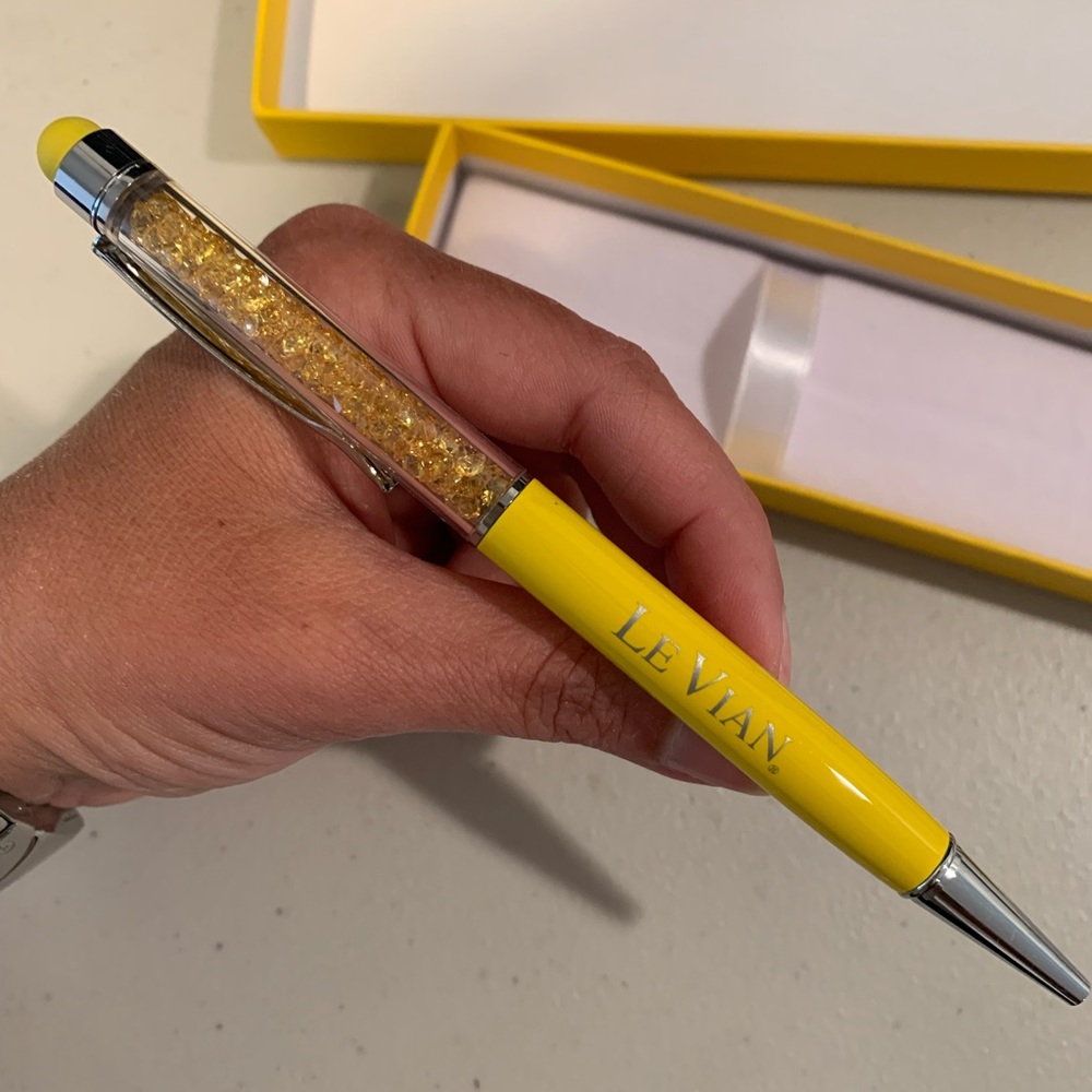 Collectible LeVian Yellow Diamond Themed Crystal Pen With Stylus Tip + Pen Box